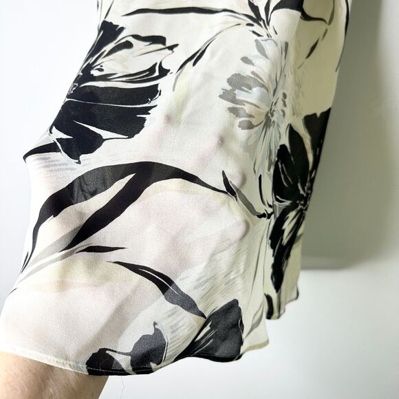 TALBOTS Skirt Women 6P Cream Black Floral 100% Silk Midi Flowy Lined NWOT - Picture 4 of 6